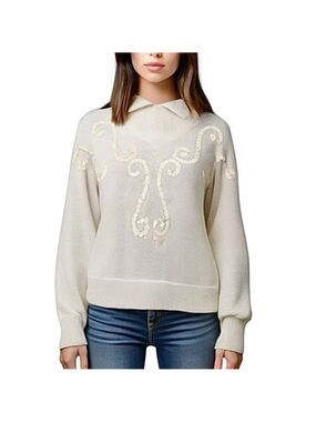 Vintage Kabri beige silver metallic sequin dolman sleeve sweater XS